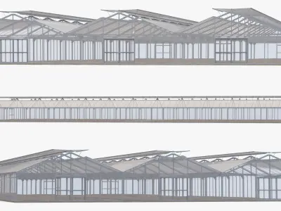 Multi-Span Greenhouse With Soil Beds 3D model