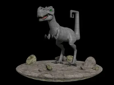 T-rex dinosaur on rock Low-poly 3D model