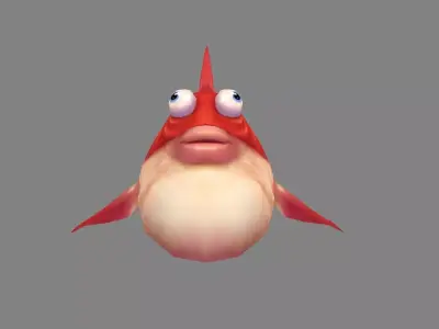 Cartoon pufferfish - big belly red fish Low-poly 3D model