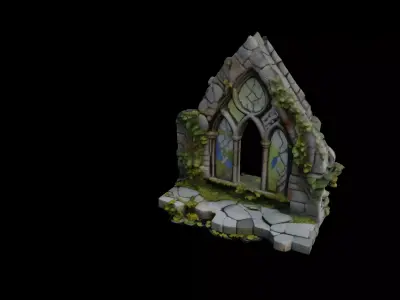 Ruined Gothic Cathedral Window with Ivy 3D model