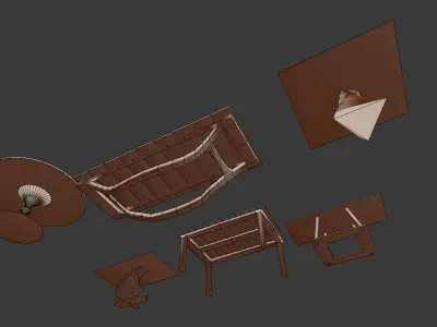 Table set of tables and chairs Free low-poly 3D model