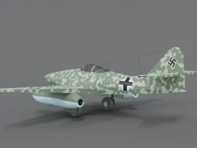 Low Poly Cartoon Messerschmitt Me 262 WWII Airplane Low-poly 3D model