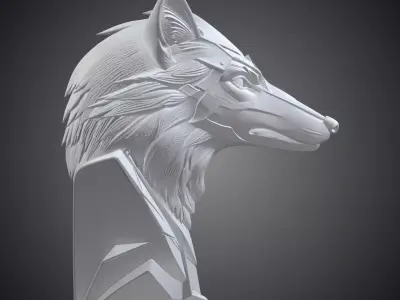 Cyber Wolf Bust - Sci-Fi Animal Sculpture PM-349 3D print model