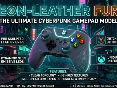 Futuristic Cyberpunk Gamepad - Neon LED Controller 3D model