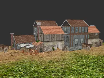 3D model of a medieval village Low-poly 3D model