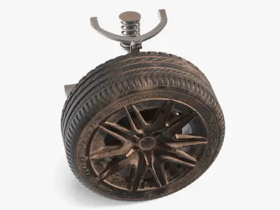 Dirty Front Car Wheel with Suspension 3D model