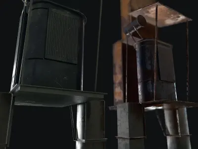 Fuseboxes three rusty metal poles Free low-poly 3D model