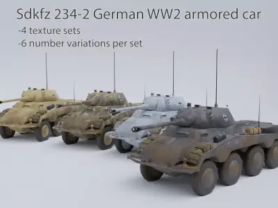 Sdkfz 234-2 Puma German WW2 armored car Low Poly PBR model Low-poly 3D model