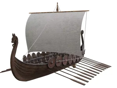 Viking realistic longship- Karvi- boat game-ready Low-poly 3D model