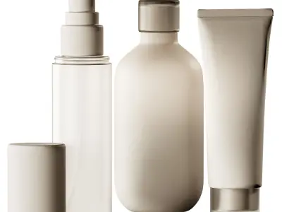 Cosmetics Minimal plain white bottles and jars collection 3D model