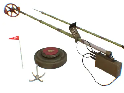 Mine Detector Set IMPS Mina TM-62 Dipstick Lowpoly 3d Model Low-poly 3D model