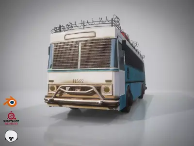 Post-Apocalyptic Bus Low-poly 3D model