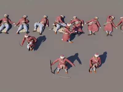 Janissary indian soldier holding sword Low-poly 3D model