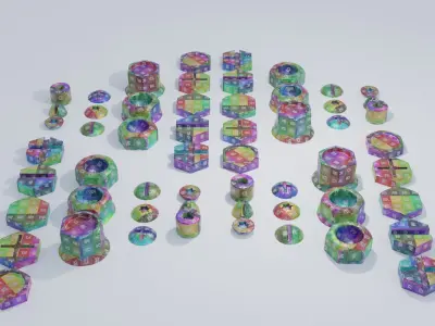 Bolts and Screws Greebles with Multiple Textures Low-poly 3D model