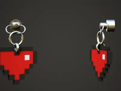 8-Bit Heart Weapon Charm - Low Poly Game Ready Low-poly 3D model