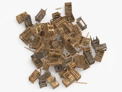 Wood Crate Pile Small Medium and Large 3D model