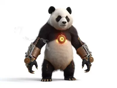 Steampunk Armored Panda 3D Model Low-poly 3D model