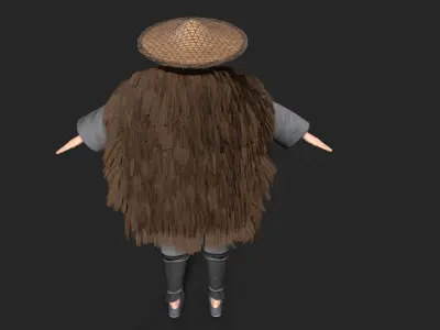 fisherman woman with long hair and hat 3D model