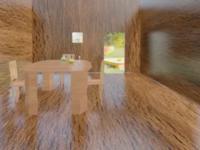 Inside a wooden house with some furniture Low-poly 3D model