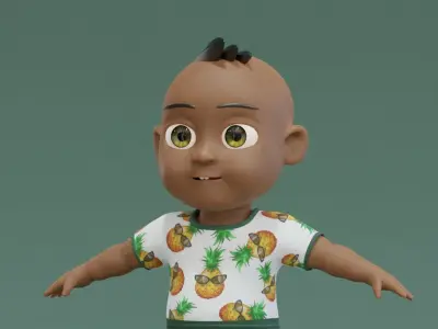 3D Kid Character Rigged Textured Low-poly 3D model