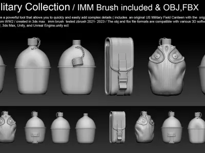  Military Collection IMM Brush included and OBJ- FBX Low-poly 3D model
