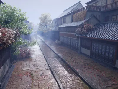 Asian ancient architecture street Low-poly 3D model Low-poly 3D model