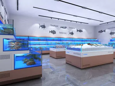 Seafood market Low-poly 3D model