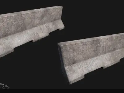 Low Poly PBR Concrete Barrier and Blast Wall Pack Low-poly 3D model