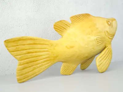 Artisan Carved Wood Fish Figurine 3D model
