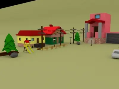 Low Poly Pack town with houses and cars Low-poly 3D model