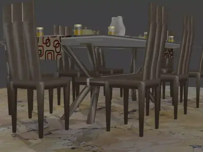 Modern dinning table set Free 3D model