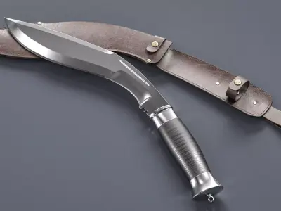 Modern Kukri knife with a leather scabbard 3D model