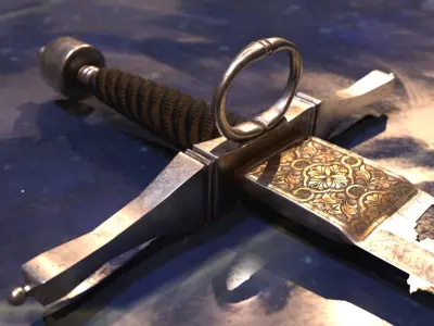 Optimised realistic medieval weapon swordbreaker Low-poly 3D model