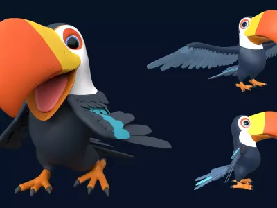 Asset - Cartoons - Animal -Toucan Rigged 3D model  3D model