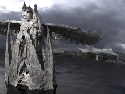 Viking Angels Statue with Walls 3D model