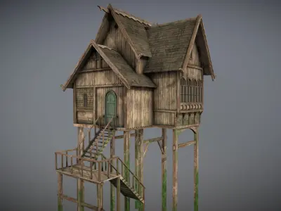Medieval lake village - House 7 Low-poly 3D model
