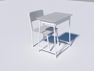 Japanese School Desk and Chair Set Free 3D model