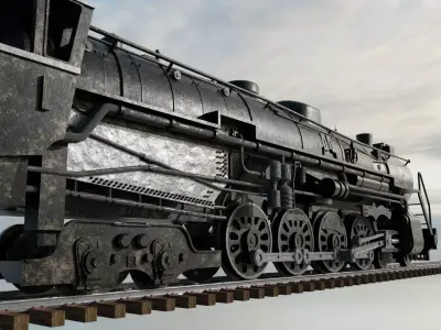 4-8-4 Fully Rigged and PBR Textured 1900s Steam Train Locomotive 3D model