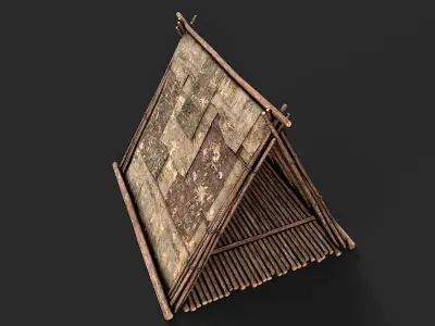 Primitive Wood and Fabric Tent Shelter 6 Low-poly 3D model
