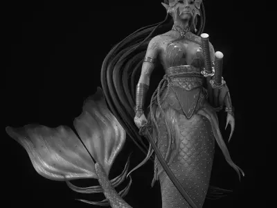 Mermaid 3D Model low poly Low-poly 3D model