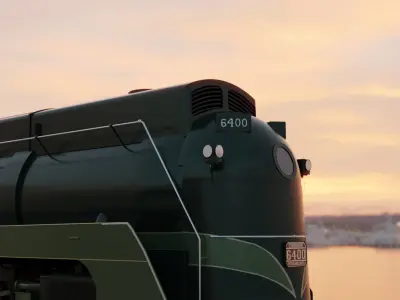 Streamlined Steam Locomotive and Tender - Vintage Train 3D model