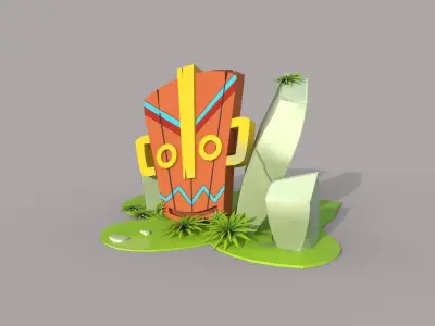 Tombstone tiki statue Low-poly 3D model