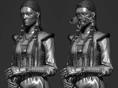 Cyber-Girl woman holding cup 3D print model