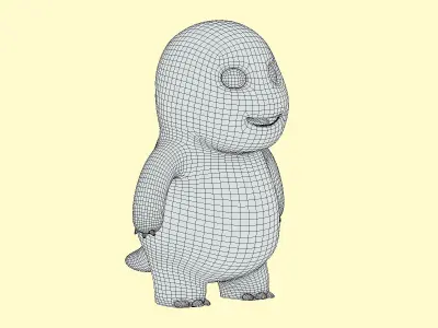 Chubby Yellow Dinosaur Cartoon Low Poly PBR Realistic Low-poly 3D model
