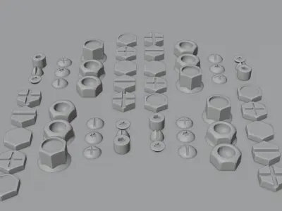 Bolts and Screws Greebles with Multiple Textures Low-poly 3D model