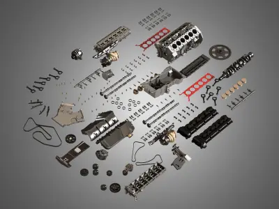 V12 Twin Turbo Disassembled Car Engine 3D model