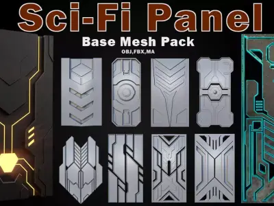 Sci-fi Panels Base Mesh Pack Low-poly 3D model