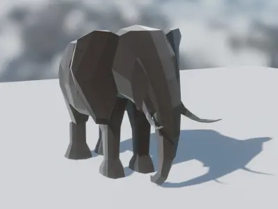 LOW POLY Elephant in snow Low-poly 3D model