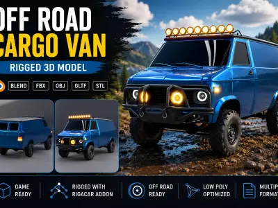 Classic Off Road Cargo Van Rigged Model Game Ready 4x4 Low Poly 3D model