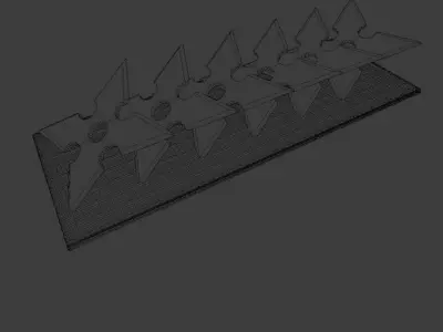 shurikens five knives on wooden board Free 3D model